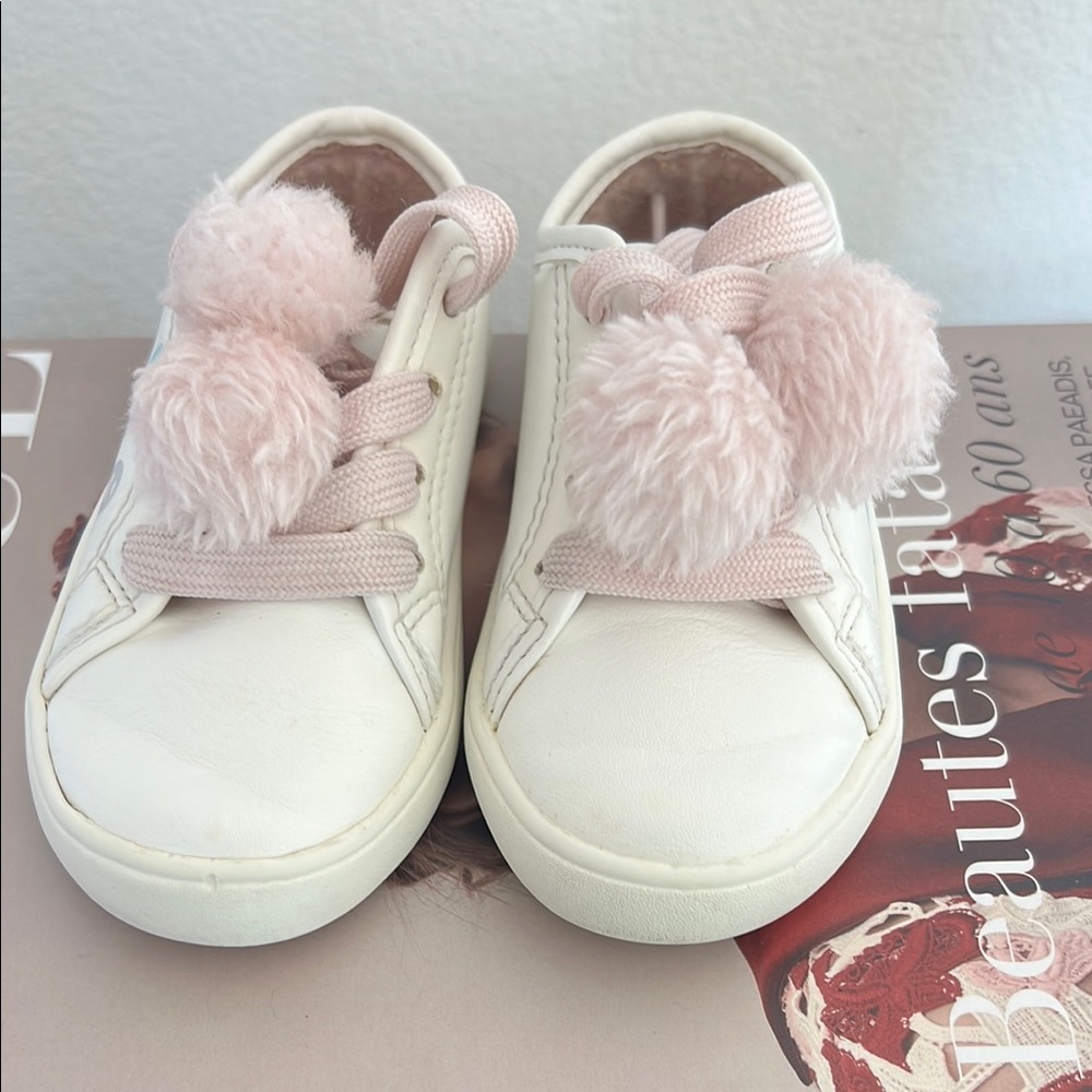 Carter's White and Pink Plush Fur Girls Sneakers Size 6